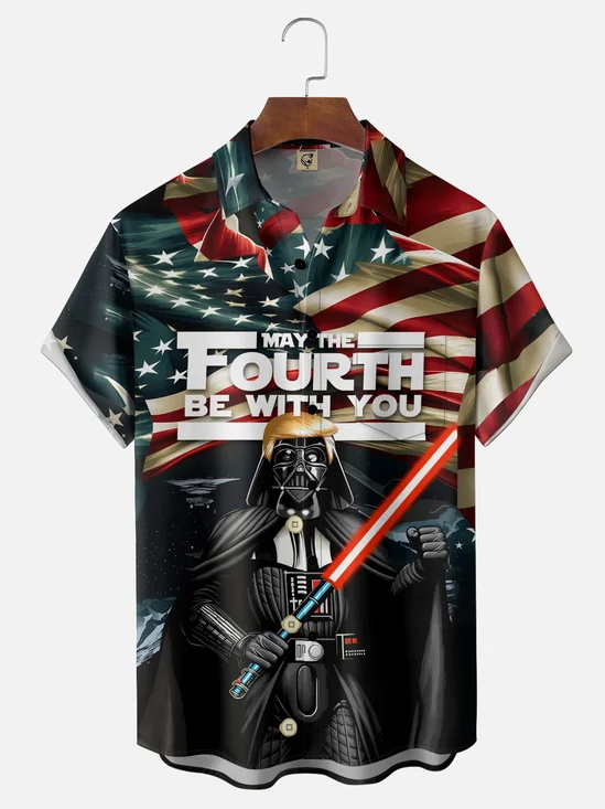 Moisture-Wicking US Flag Independence Day Star Wars Trooper Chest Pocket Holiday Hawaiian Shirt