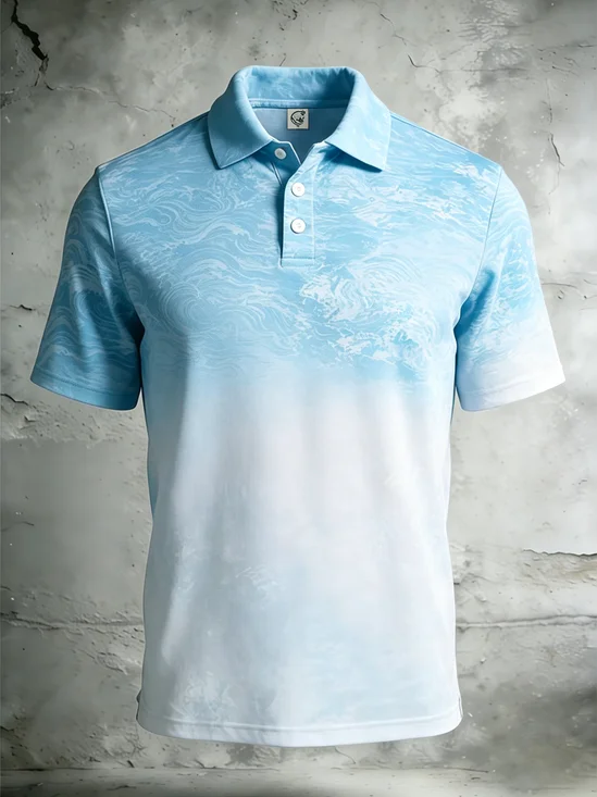 Moisture-Wicking Gradient Seascape Short-Sleeve Hawaiian Golf Polo