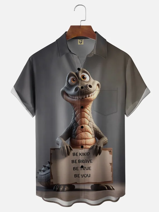 Moisture-Wicking Fun Crocodile Slogan Chest Pocket Holiday Hawaiian Shirt