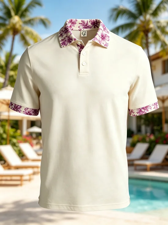 Moisture-Wicking Gradient Hibiscus Short-Sleeve Hawaiian Golf Polo