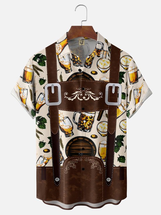 Moisture-Wicking Ombré Bartender Shirt  Beer-Themed Chest Pocket Hawaiian Shirt