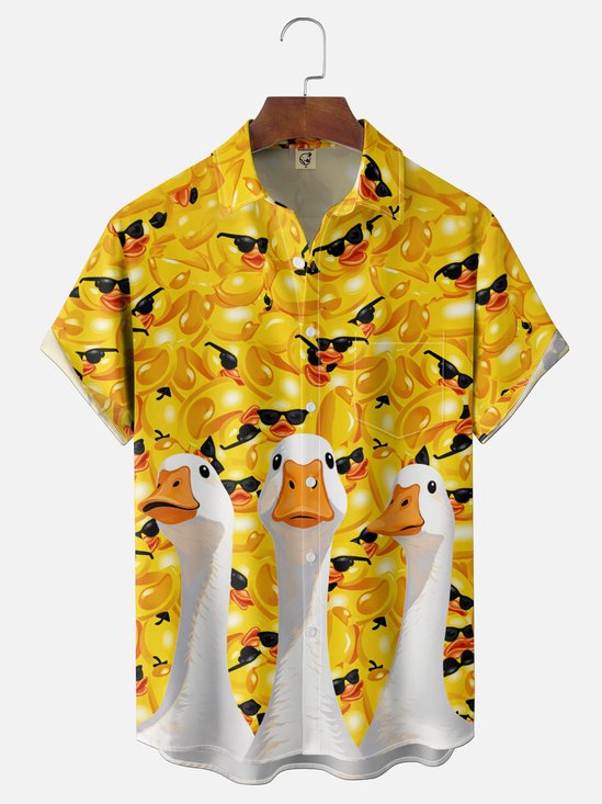 Moisture-Wicking Fun Little Duck Goose Pattern with Chest Pocket Holiday Hawaiian Shirt