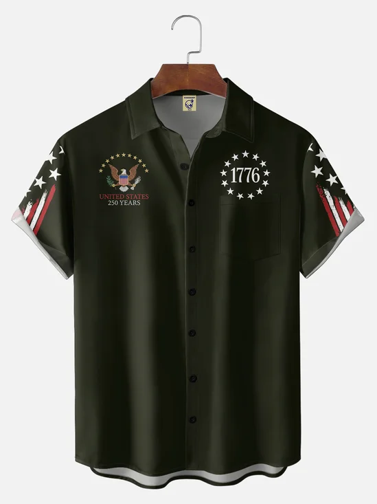 Big Size Moisture-wicking 250th Anniversary Independent Day American Flag USA Freedom Chest Pocket Patriotic Shirt