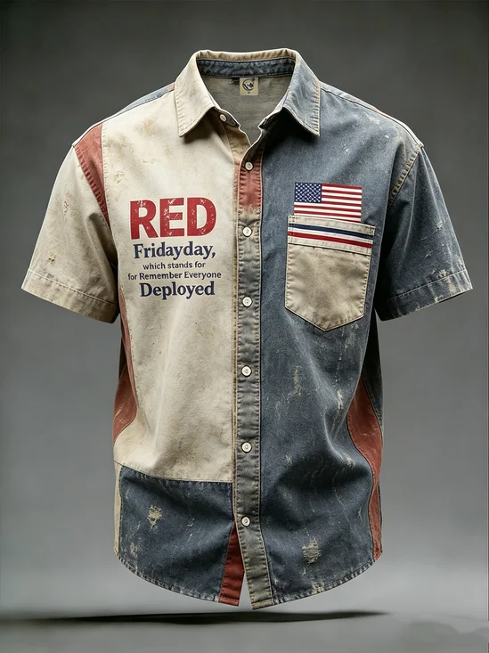 Moisture-wicking Independent Day American Flag USA Red Friday Veterans Freedom Chest Pocket Patriotic Shirt