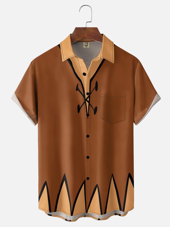 Moisture-Wicking Cartoon-Themed Costume The Flintstones Chest Pocket Hawaiian Shirt