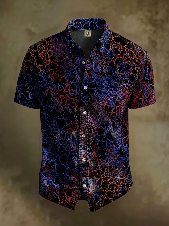 Moisture-Wicking Abstract Gradient Print Chest Pocket Holiday Hawaiian Shirt