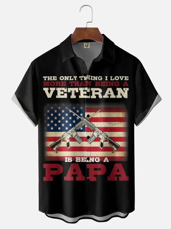 Moisture-Wicking "Veteran Dad" Slogan Chest Pocket Hawaiian Shirt