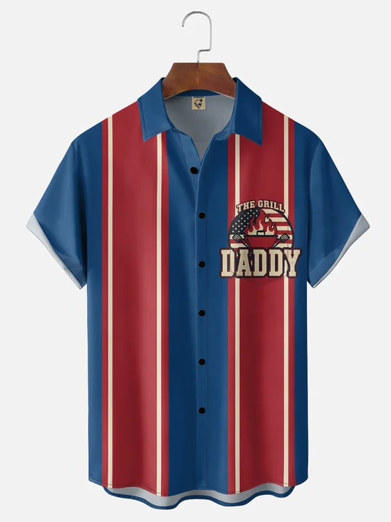 Moisture-Wicking "THE GRILL DADDY" Chest Pocket Bowling Shirt