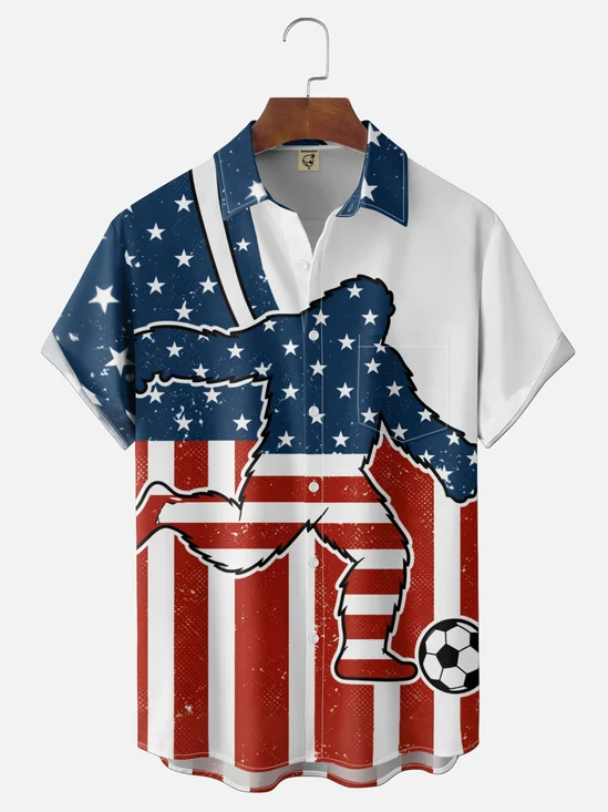 Moisture Wicking US Independence Day Bigfoot Soccer Chest Pocket Hawaiian Shirt