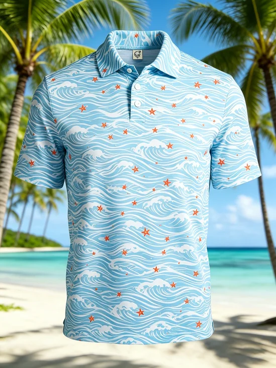 Moisture-Wicking Gradient Wave Short-Sleeve Hawaiian Golf Polo