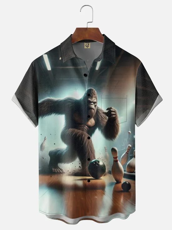 Moisture Wicking Gradient Bowling Chest Pocket Hawaiian Shirt