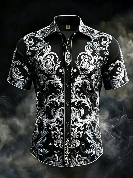Moisture-wicking Vintage Floral Chest Pocket Hawaiian Shirt