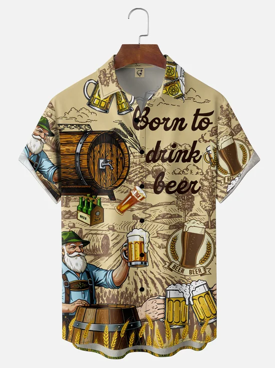 Moisture-Wicking Gradient-Color Beer & Bartender Theme  Farm Style Chest Pocket Hawaiian Shirt
