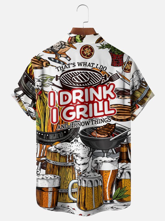 Moisture-Wicking Perfect for BBQ Grilling and Beer Parties Chest Pocket Holiday Hawaiian Shirt