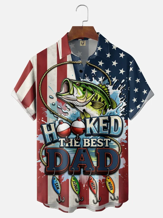 Moisture-Wicking "Fishing Dad" Father's Day Holiday Print with Chest Pocket Hawaiian Shirt