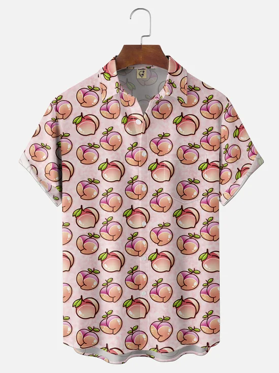 Moisture-Wicking Gradient Peach-Tone Chest Pocket Hawaiian Shirt