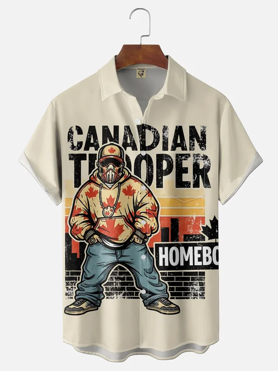 Moisture-Wicking Canada Day Maple Leaf Family Boy Holiday Chest Pocket Hawaiian Shirt