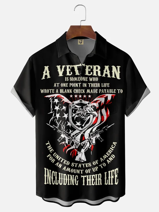 Moisture-Wicking American Flag & Veterans Day Chest Pocket Holiday Hawaiian Shirt