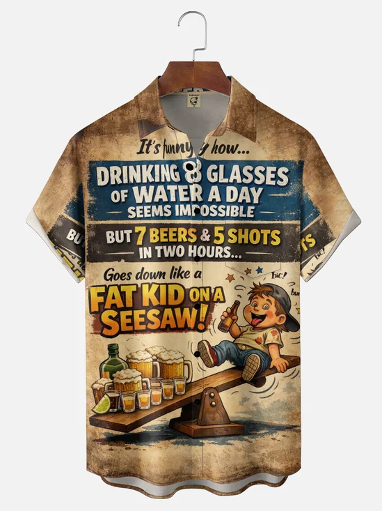 Moisture-Wicking Humorous Witty Beer Slogans Chest Pocket Holiday Hawaiian Shirt