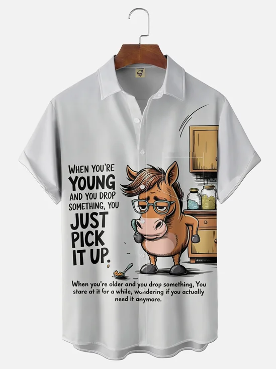 Moisture-wicking Kitchen Horse Color Chest Pocket Casual Shirt
