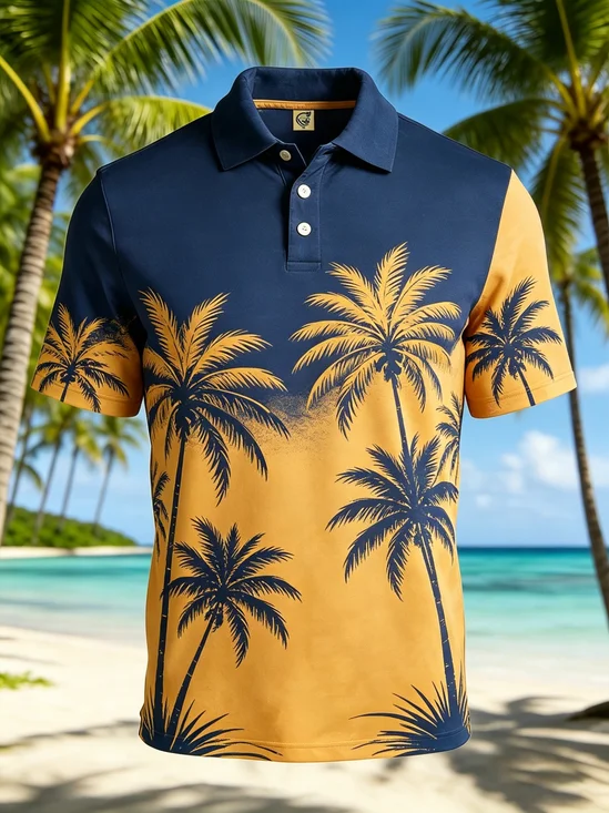 Moisture-Wicking Gradient Coconut Tree Short-Sleeve Hawaiian Golf Polo