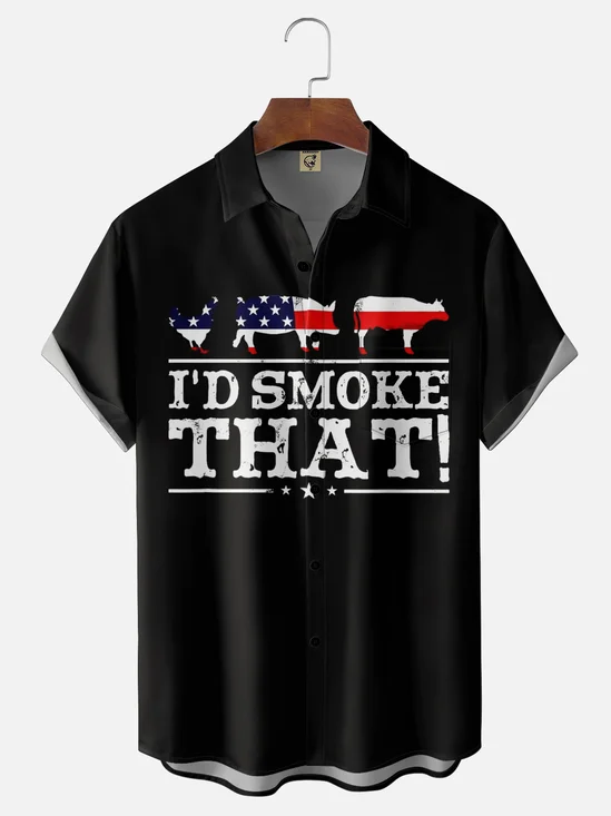 Moisture-Wicking Humorous & Funny American Flag Animal Slogan  Chest Pocket Hawaiian Shirt