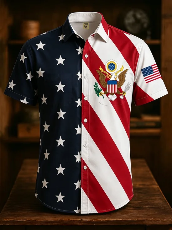 Moisture-wicking Independent Day American Flag U.S. Marine Corps Chest Pocket Patriotic Shirt