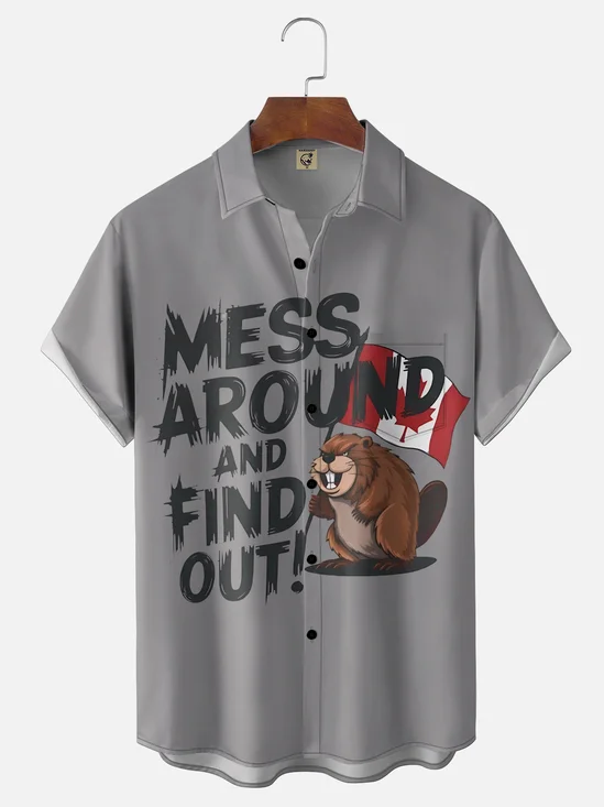 Moisture-Wicking Canada Day Beaver Maple Leaf Slogan Design Chest Pocket Hawaiian Shirt