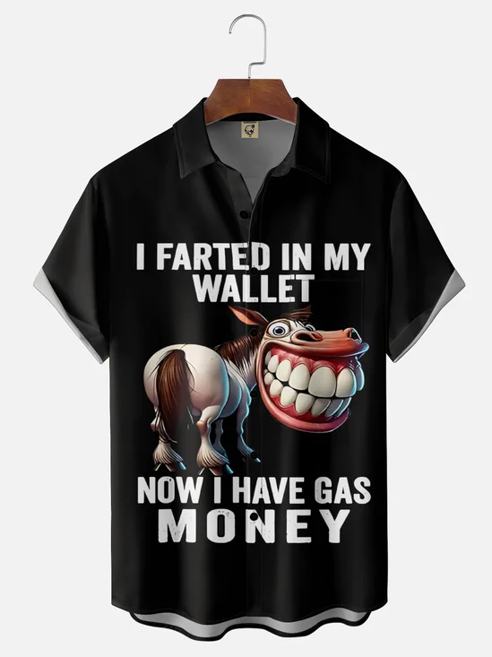 Moisture-Wicking Humorous Donkey Slogan Chest Pocket Hawaiian Shirt