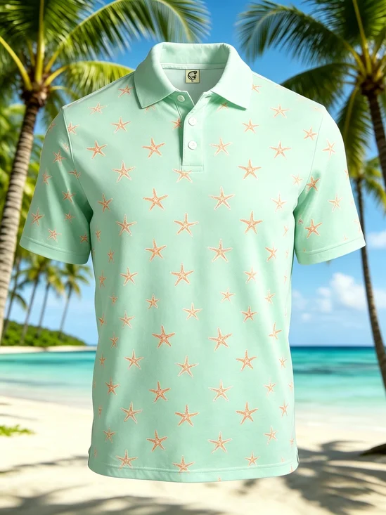 Moisture-Wicking Gradient Ocean Animal Starfish Short-Sleeve Hawaiian Golf Polo