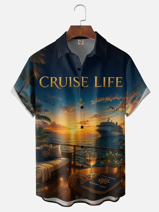 Moisture-Wicking Cruise Holiday Chest Pocket Hawaiian Shirt