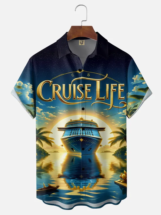 Moisture-Wicking Cruise Holiday Chest Pocket Hawaiian Shirt