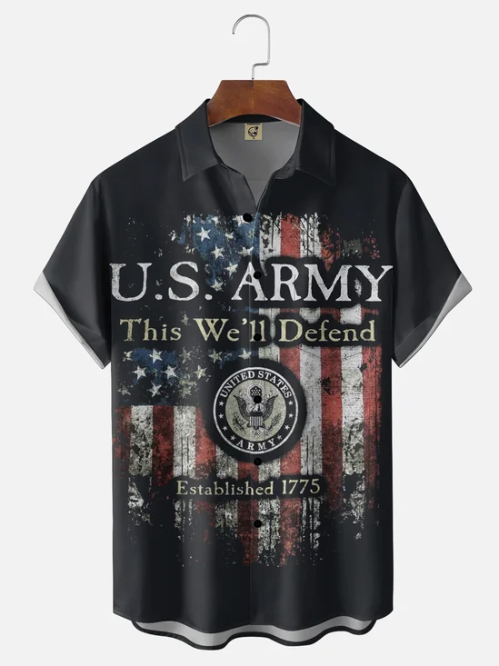Moisture-Wicking U.S. Army "Defend American Holidays" Chest Pocket Hawaiian Shirt