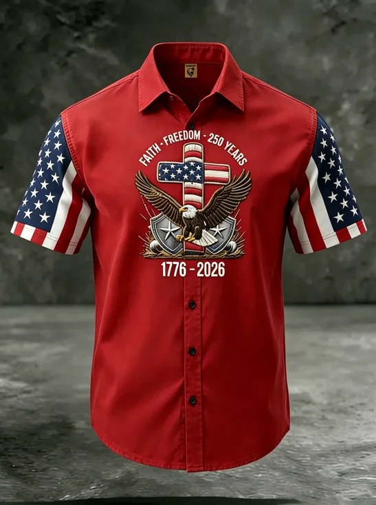 Moisture-wicking 250th Anniversary Independent Day American Flag USA Freedom Chest Pocket Patriotic Shirt