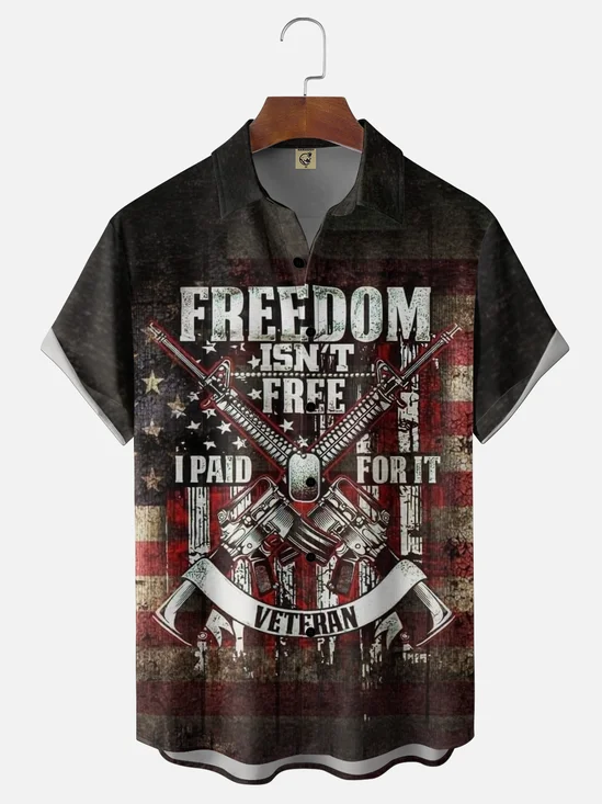 Moisture-Wicking Gradient U.S. Flag Veteran & Firearms Chest Pocket Hawaiian Shirt