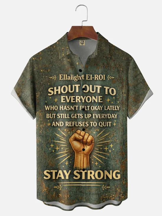 Moisture-Wicking Gradient Humorous & Witty Fist Slogan Chest Pocket Hawaiian Shirt