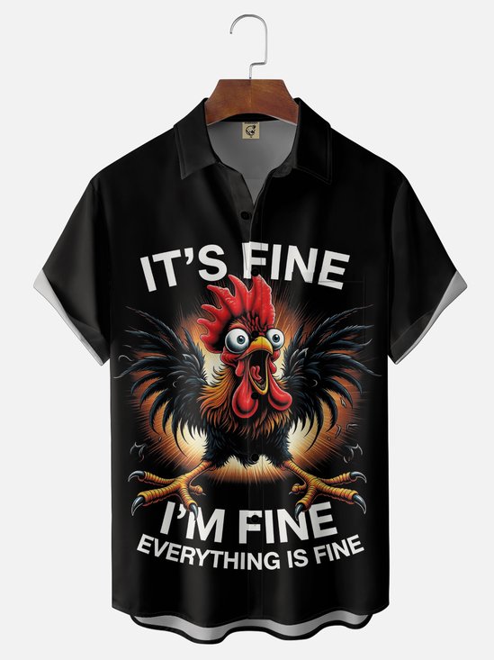 Moisture-Wicking Gradient-Color Humorous Chicken Slogan Chest Pocket Hawaiian Shirt