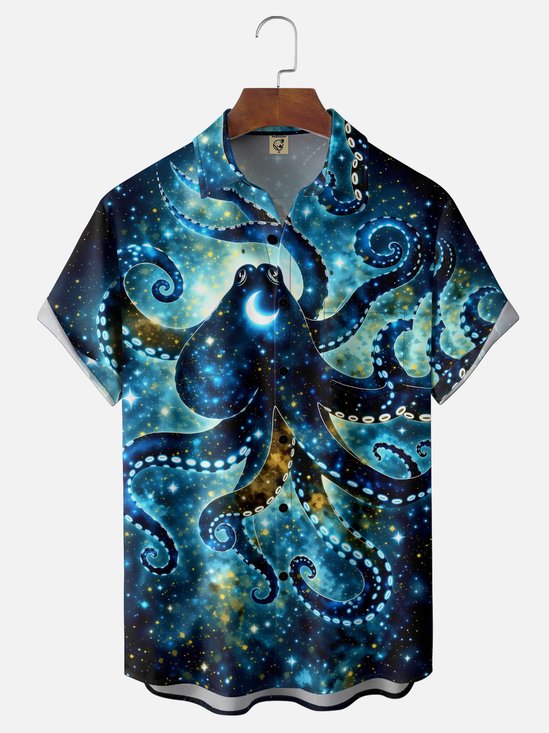 Moisture-Wicking Octopus Chest Pocket Holiday Hawaiian Shirt