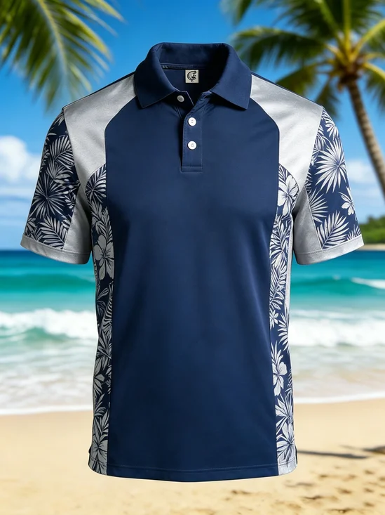 Moisture-Wicking Tropical Leaf & Floral Short-Sleeve Hawaiian Golf Polo