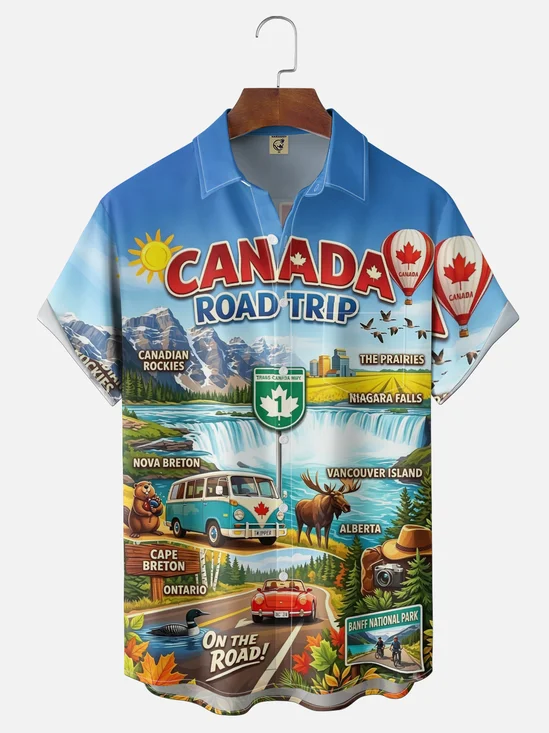 Moisture-Wicking Canadian Flag Maple Leaf Canada Day Chest Pocket Holiday Hawaiian Shirt