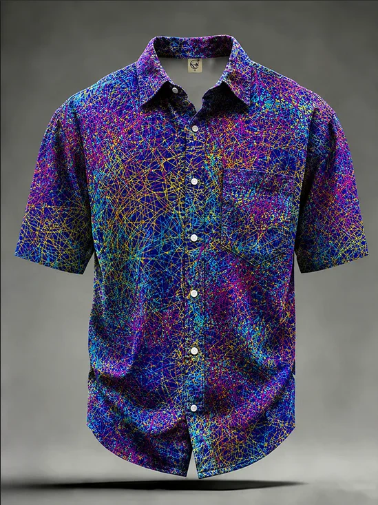 Moisture-Wicking Abstract Gradient-Line Chest Pocket Hawaiian Shirt