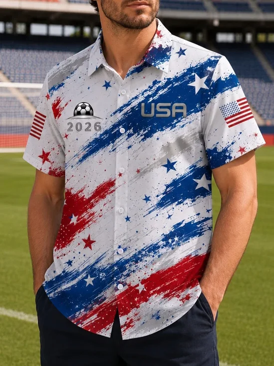 Moisture-Wicking USA Soccer Chest Pocket Hawaiian Shirt