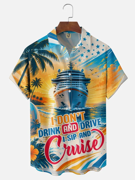 Moisture-Wicking Cruise Life Chest Pocket Holiday Hawaiian Shirt