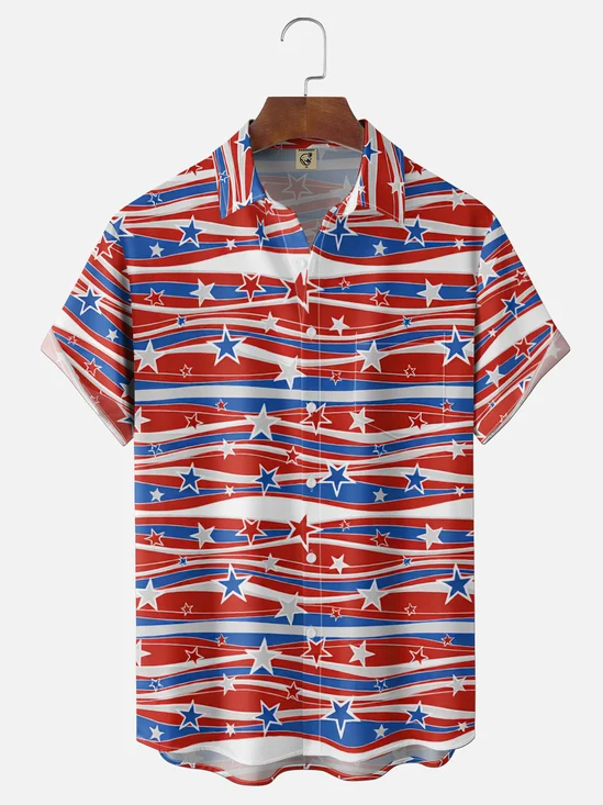Moisture-Wicking American Flag National Emblem Collection Chest Pocket Holiday Hawaiian Shirt