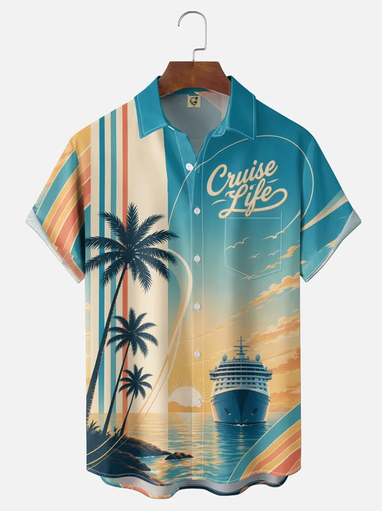 Moisture-Wicking Cruise Life Chest Pocket Holiday Bowling Shirt