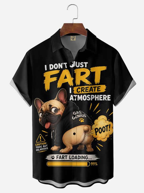 Moisture-Wicking Humorous Bulldog Slogan Chest Pocket Hawaiian Shirt