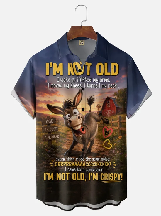 Moisture-Wicking Humorous Donkey Slogan Chest Pocket Hawaiian Shirt