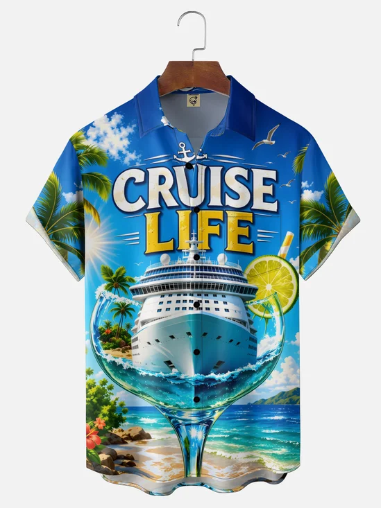 Moisture-Wicking Cruise Life Holiday Style Chest Pocket Hawaiian Shirt