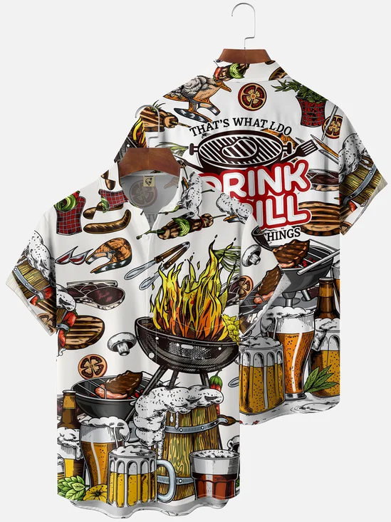Moisture-Wicking Perfect for BBQ Grilling and Beer Parties Chest Pocket Holiday Hawaiian Shirt