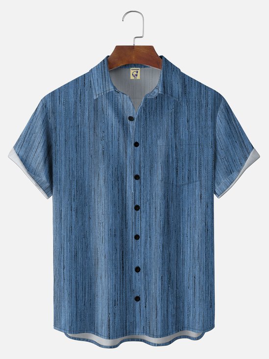 Big Size Moisture-wicking Abstract Stripes Chest Pocket Short Sleeve Casual Shirt